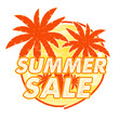 summer sale with palms signs, round drawn label