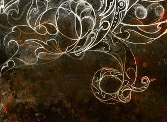 Poster - Ornamental Drawing. Original hand draw and computer collage. Color structure.