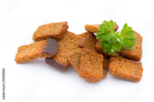 Fotografía Bread croutons isolated on a white background.