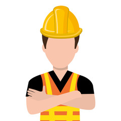 Canvas Print - avatar construction man wearing colorful clothes and yellow helmet over isolated background, vector illustration 