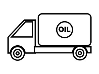 Sticker - black and white cargo oil truck side view over isolated background, vector illustration 