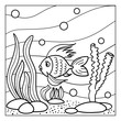 Coloring page outline of underwater world with funny fish and corals for kids