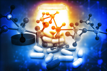 Wall Mural - 3d illustration of Medicine with molecules. Science background