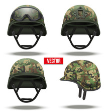 Set Of Military Tactical Helmets Camouflage Color