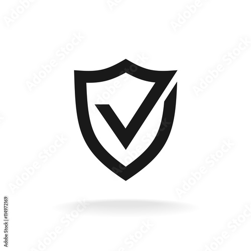 Fotografie, Obraz Shield with check mark black icon. Protection approve sign.