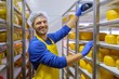 © Nejron Photo - Handsome cheesemaker is checking cheeses in his workshop storage.