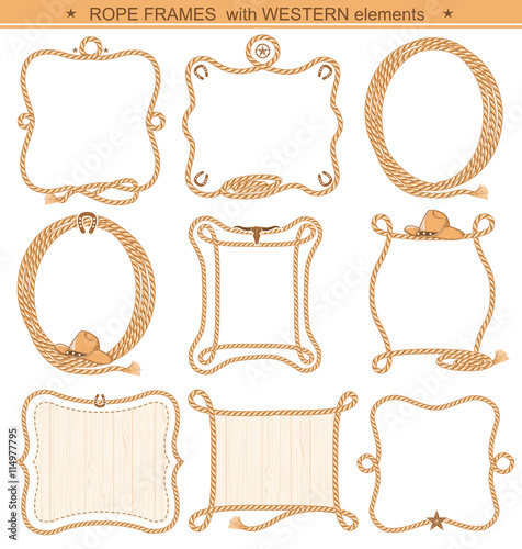 Fotografía Rope frames background for text with cowboy elements isolated
