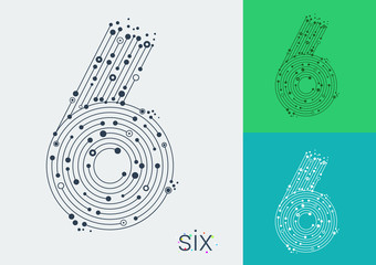 Poster - vector number six on a bright and colorful background. mathematical symbols in techno style, created