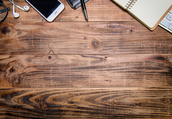 Wall Mural - office table with notebook, computer keyboard, mouse, cup of cof