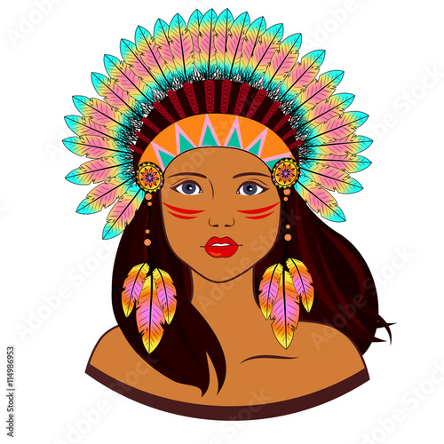 Fotomural Young woman in costume of American Indian.
