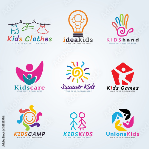 Kids logo vector creative concept art set design Stock Vector | Adobe Stock