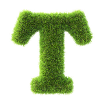 Alphabet made from green grass. isolated on white. 3D illustration.