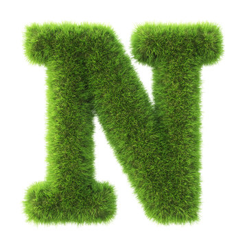 Alphabet made from green grass. isolated on white. 3D illustration.