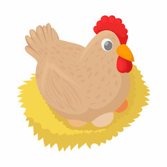 Poster - Hen in the nest icon in cartoon style on a white background