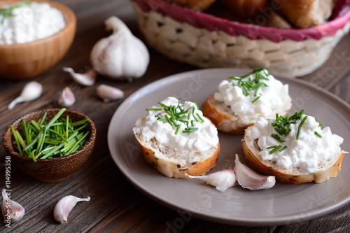 Fotografia, Obraz Cottage cheese with whole wheat rolls for breakfast