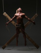 © kazanovskyiphoto - Sexual naked man, muscular, hands tied rope to wooden beams