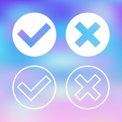 Aufkleber - White check marks set. Transparent ticks and crosses icons. Flat design vector illustration isolated on trendy blurred background