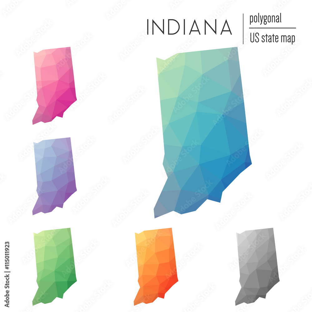 Stock-Vektorgrafik „Set of vector polygonal Indiana maps. Bright ...