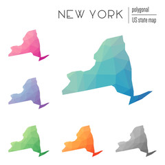 Wall Mural - Set of vector polygonal New York maps. Bright gradient map of the US state in low poly style. Multicolored New York map in geometric style for your infographics.