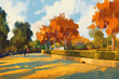 path in the autumn park,landscape painting,illustration