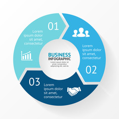 Vector circle arrows infographic, cycle diagram, graph. Presentation chart. Business concept with 3 options, parts, steps, processes.