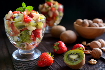 Poster - Fruit salad in a glass bowl