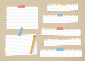 Poster - Pieces of cut out white ruled and grid notebook paper are stuck on brown background with yellow pencil