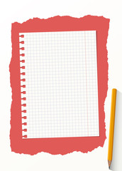 Poster - White grid notebook paper sheet are on red background with yellow wooden pencil