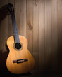© Theeradech Sanin - Classical guitar on wood background with copyspace.