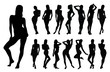 Silhouette of beautiful woman in different standing positions.