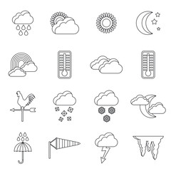 Wall Mural - Weather icons set in outline style isolated vector illustration