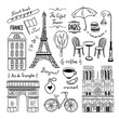 Paris vector clipart. Hand drawn France Paris doodles