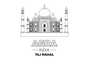 Wall Mural - India City Line Taj Mahal india Typographic Design vector