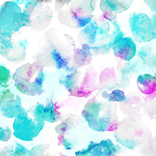 Watercolor Paint Circles And Spots Of Paint Flow.  Delicate Pink, Turquoise And Pastel Blue Background With Artistic Texture. 