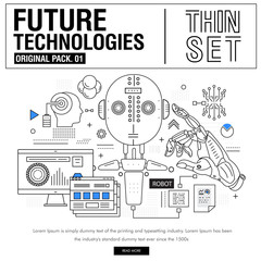 Poster - New modern thin line icons set technology of future