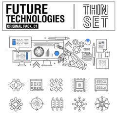 Poster - New modern thin line icons set technology of future