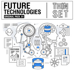 Poster - New modern thin line icons set technology of future
