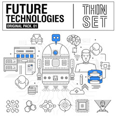 Poster - New modern thin line icons set technology of future