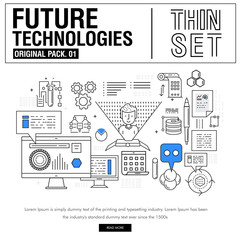 Poster - New modern thin line icons set technology of future