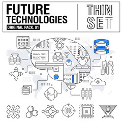 Poster - New modern thin line icons set technology of future