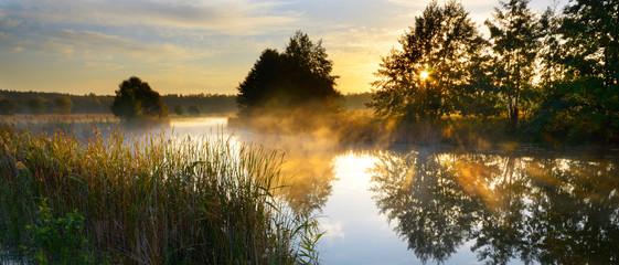 sunset over river