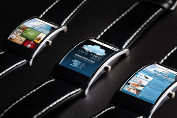 close up of black smart watch set with multimedia