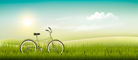 Poster - Summer meadow landscape with a bicycle. Vector.