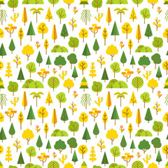 Poster - Different trees collection. Lineart design seamless pattern