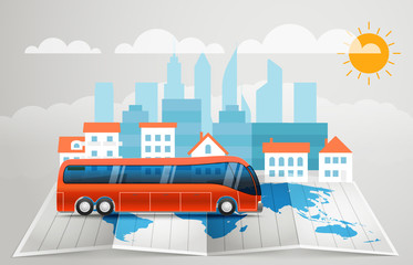 Aufkleber - World map with the bus. Vector infographic elements. Summer vaca