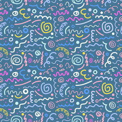 Poster - Different hand-drawn doodle elements pattern. Abstract seamless