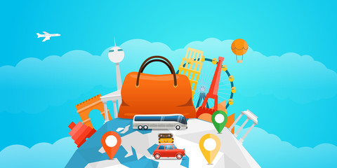 Poster - Vacation travelling concept. Vector travel illustration with the