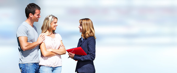 Poster - Real Estate agent woman with clients.