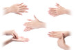 © Ratthaphon Bunmi - Collage with young beautiful washing hands, isolated on white.