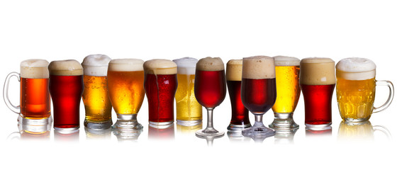 Wall Mural - Set of various beer isolated on a white background